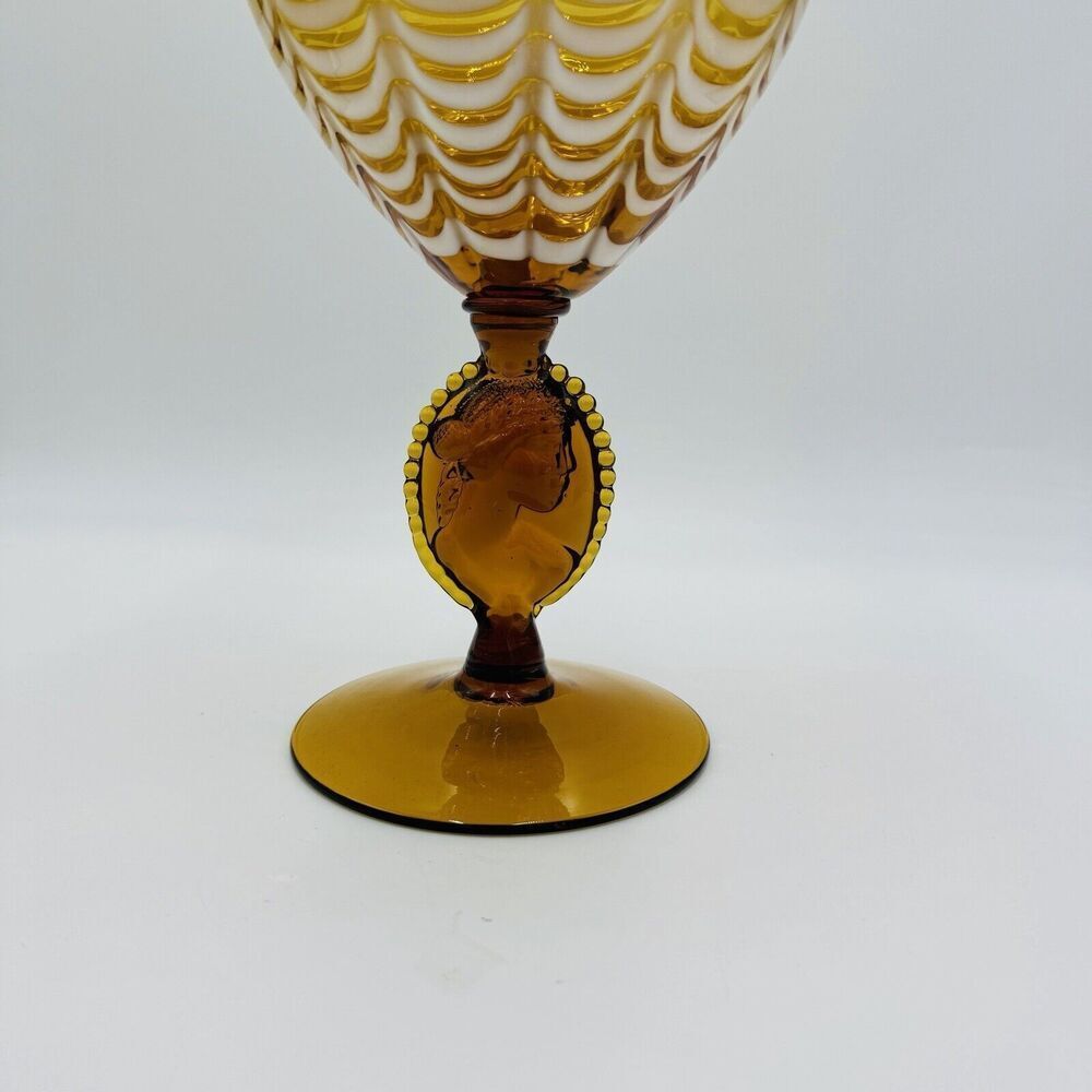 MCM Italy LAVORAZIONE EMPOLI Draped Amber cameo Art Glass Vase Compote Lidded - Picture 6 of 15